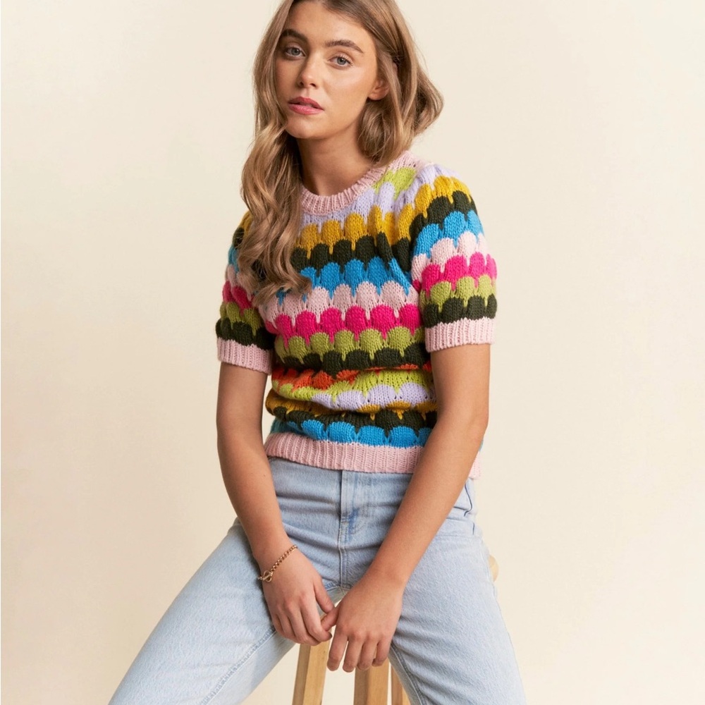 Unique Vintage Colorful Striped Knit Top